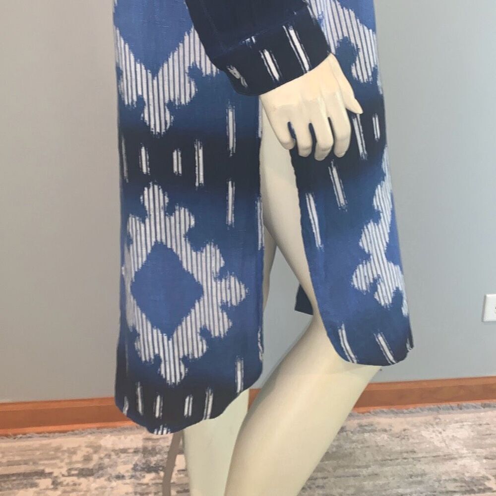 Chicos Blue Aztec Linen Button Down Dress Size 1 - Picture 5 of 12